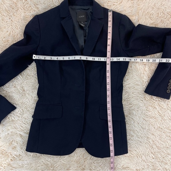 J Crew cotton blazer navy blue fitted long sleeve size 00 carrier academia - Picture 5 of 8